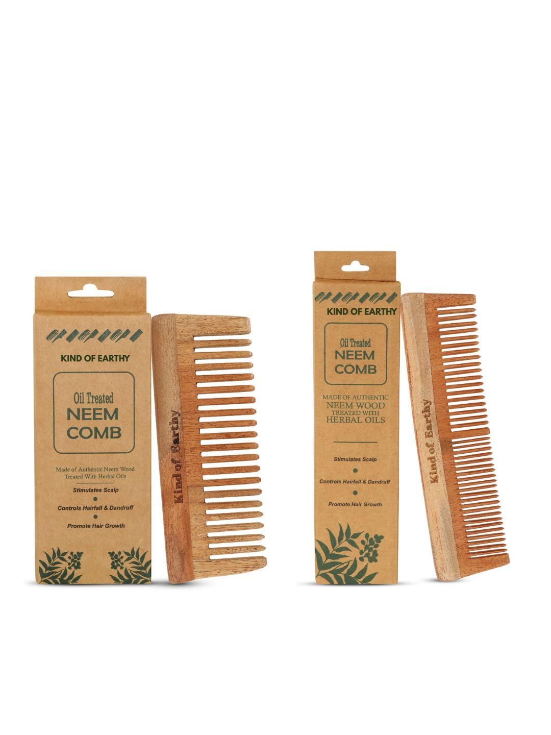 Kacchi Neem Comb Pack of 2 | Handcrafted Neem Wood Hair – Hair Comb on Brown Living™. SKU: KOE018-SC-DC. Img 6.