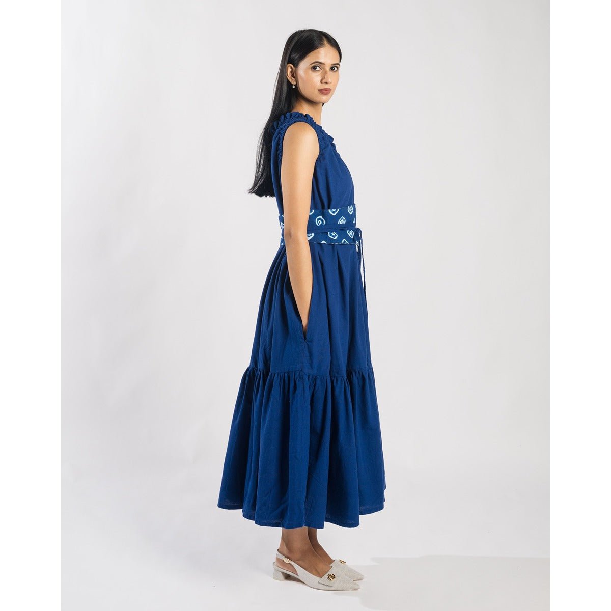 Kala Cotton Handloom Zaffre Midi Dress – Womens Dress on Brown Living™. SKU: KAL-ZAF-XS. Img 2.