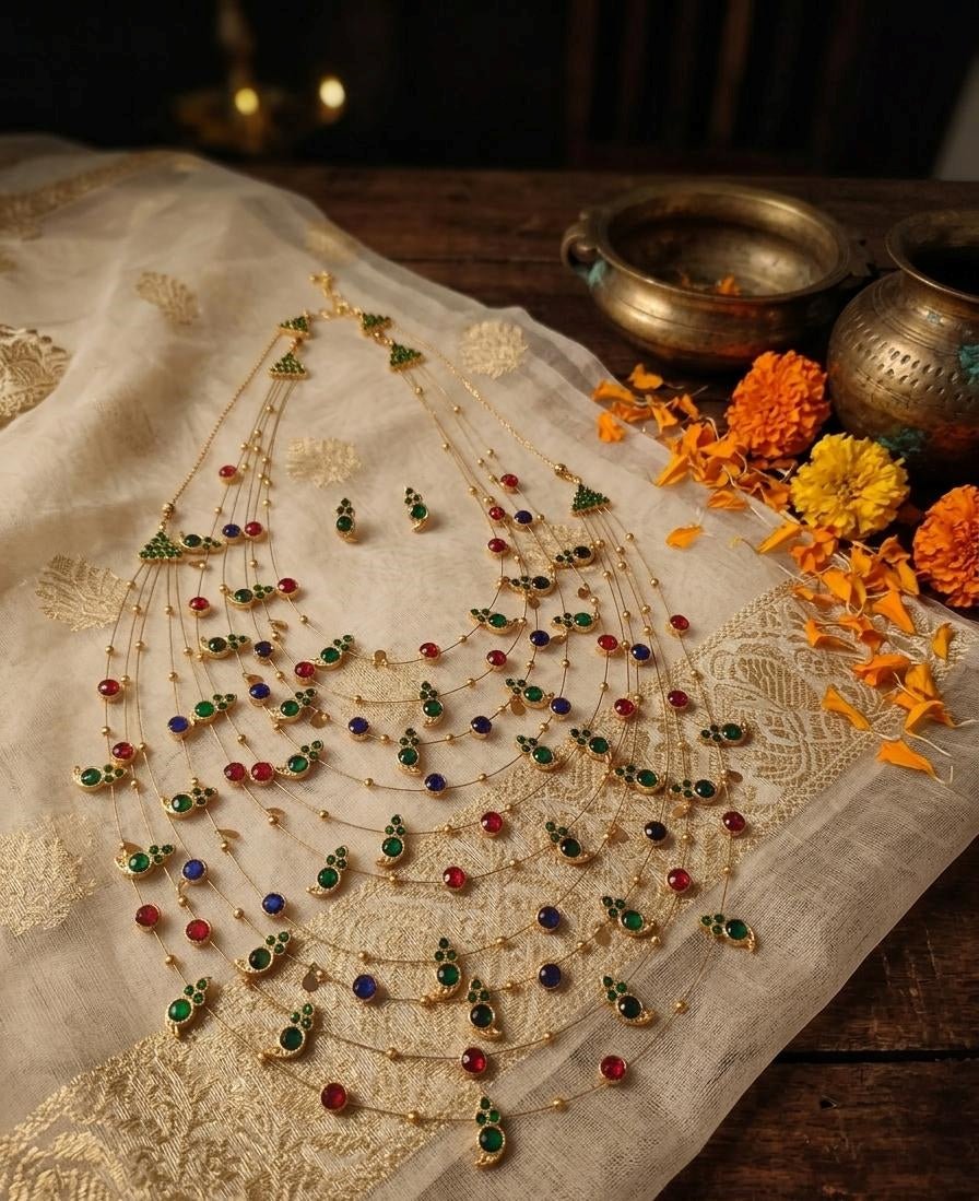 Kanakadhara Necklace | Handcrafted Traditional Statement Necklace – Womens Necklaces on Brown Living™. SKU: SAR1007. Img 1.