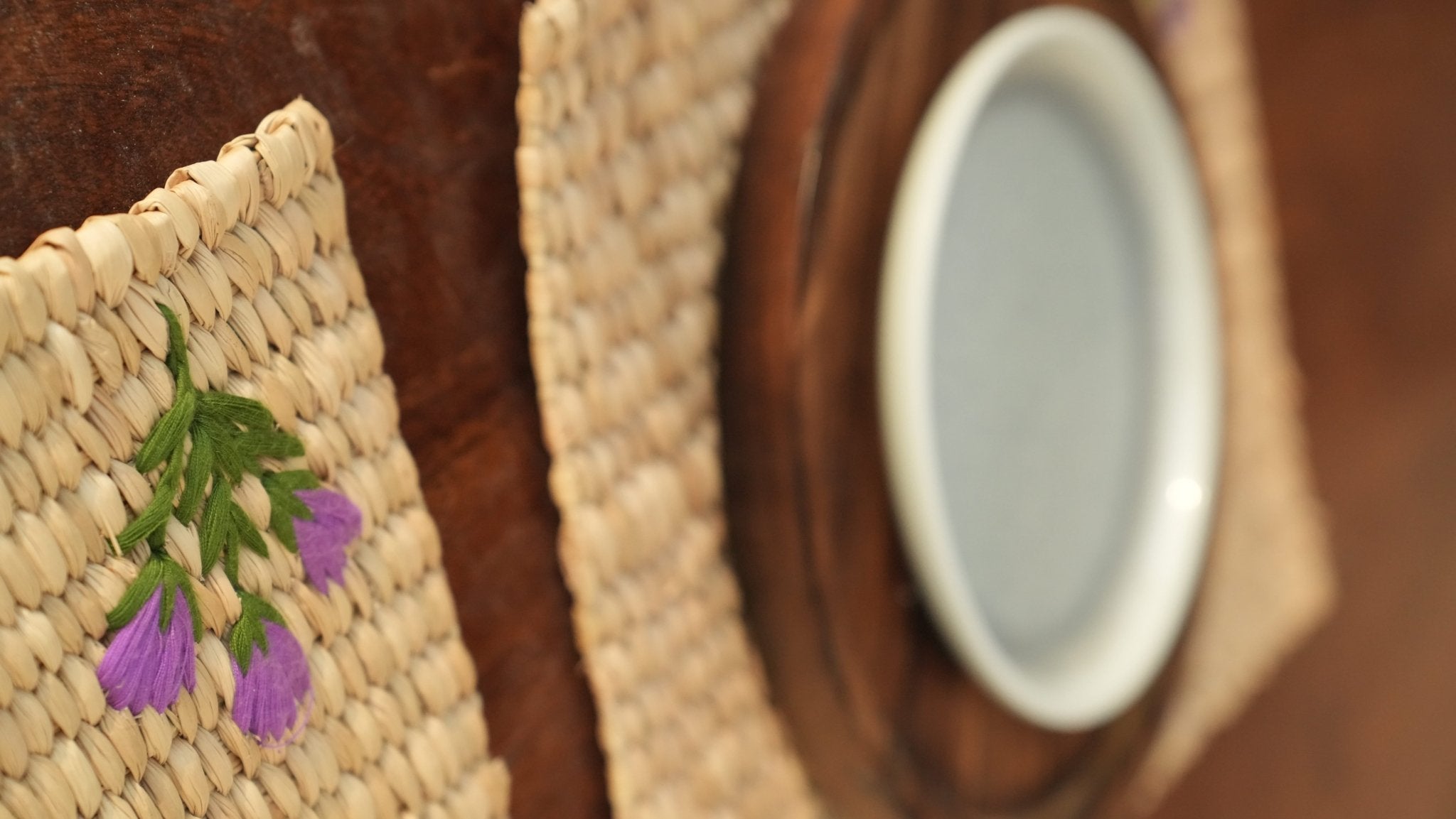 Kauna Embroidery Table Mat | Handwoven Natural & Decorative – Table Decor on Brown Living™. SKU: 812KM. Img 2.