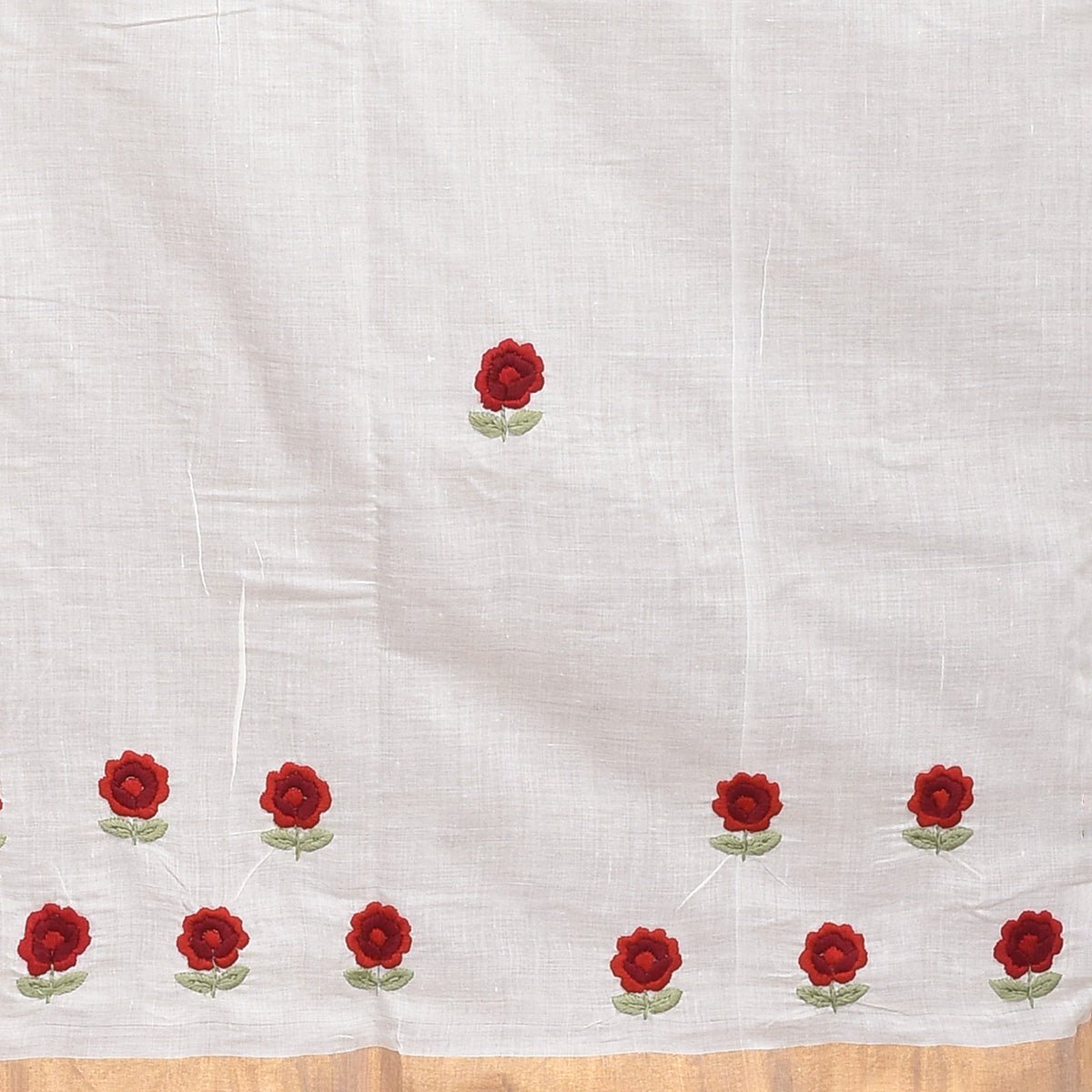 Kerala Cotton Saree with Hand Embroidery – Womens Saree on Brown Living™. SKU: KER-SAR-01. Img 20.