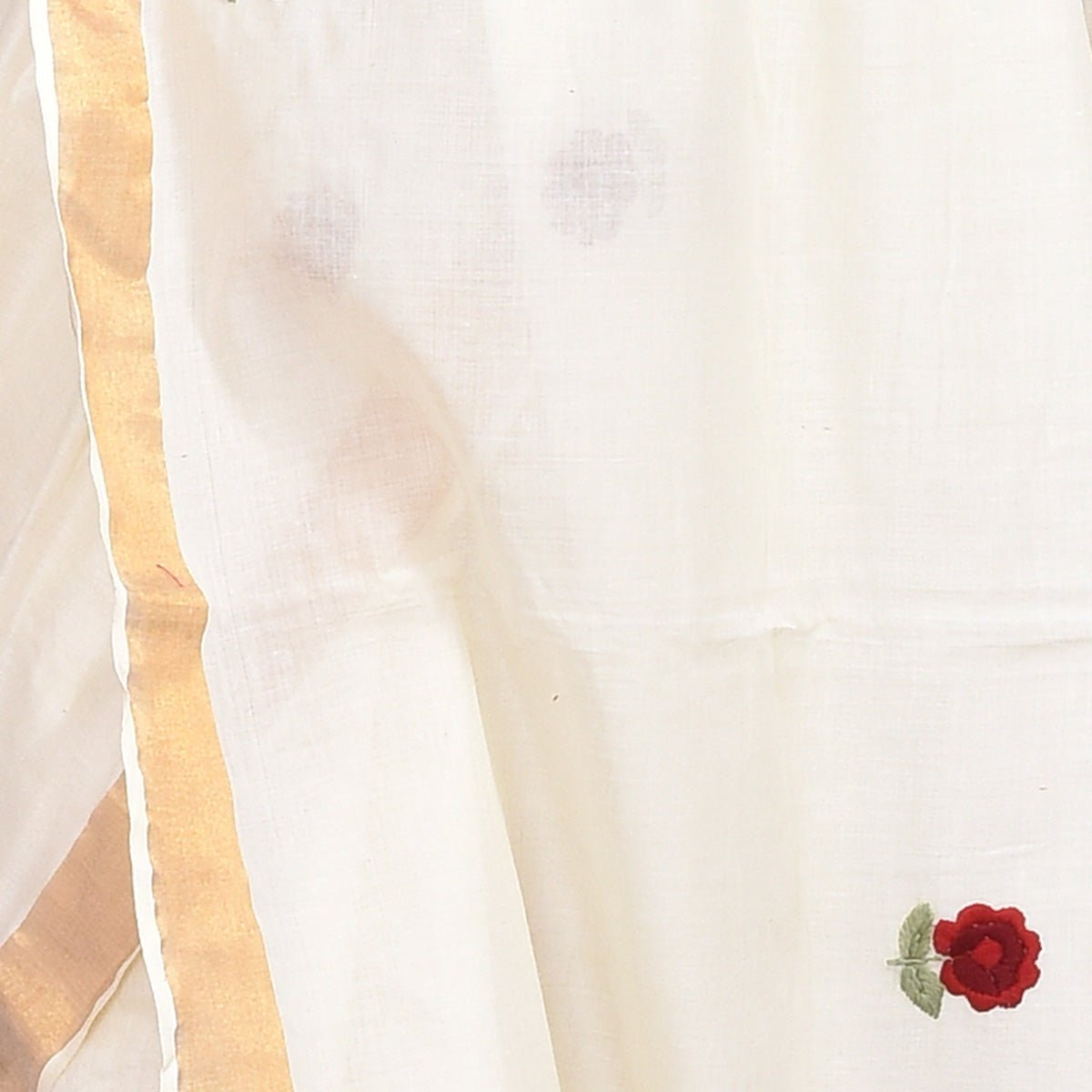 Kerala Cotton Saree with Hand Embroidery – Womens Saree on Brown Living™. SKU: KER-SAR-01. Img 18.