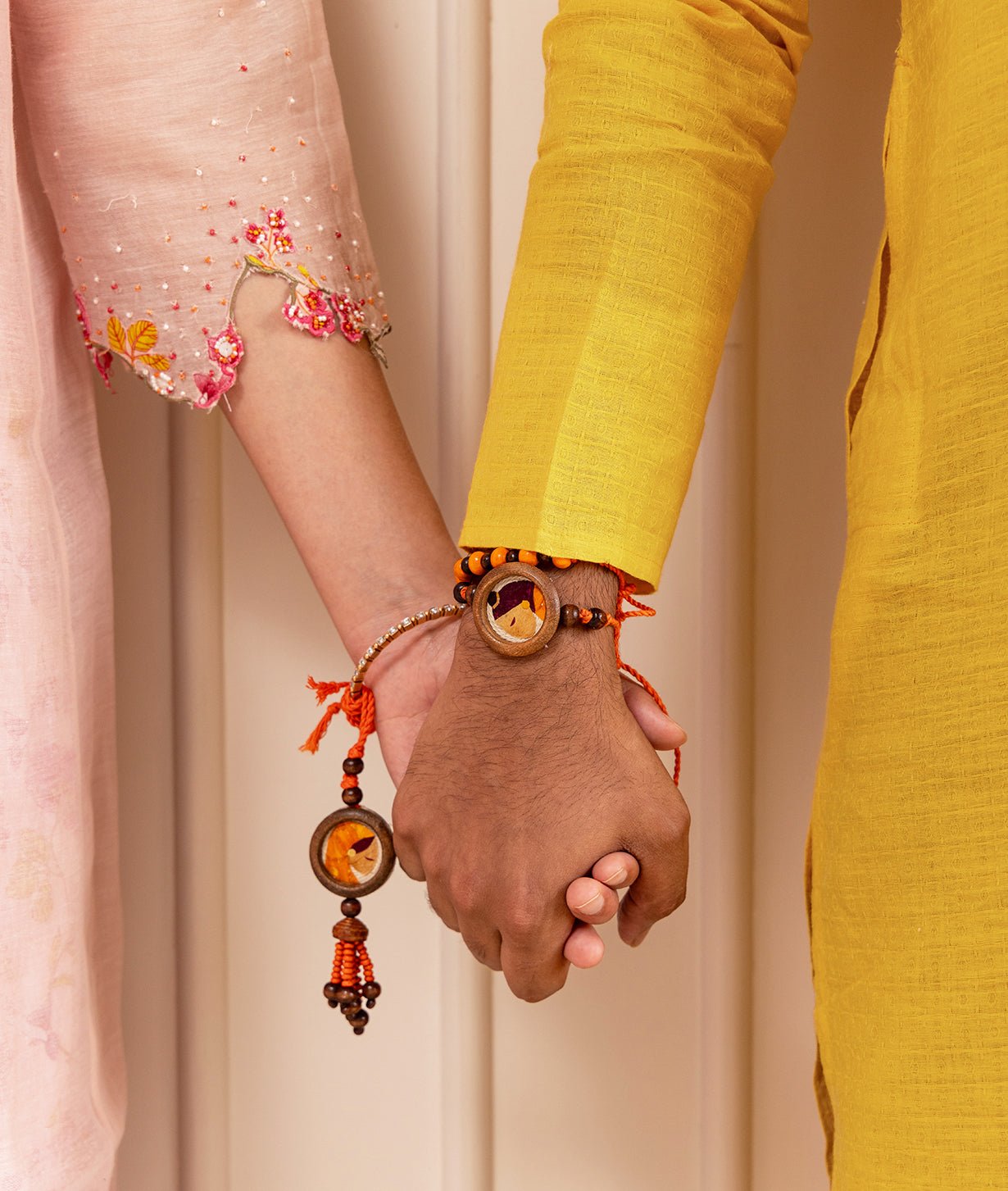 Kesariya Rakhi & Lumba Set | Handmade Bhaiya Bhabhi Rakhi Gift Set – Rakhi on Brown Living™. SKU: GUL-09. Img 3.