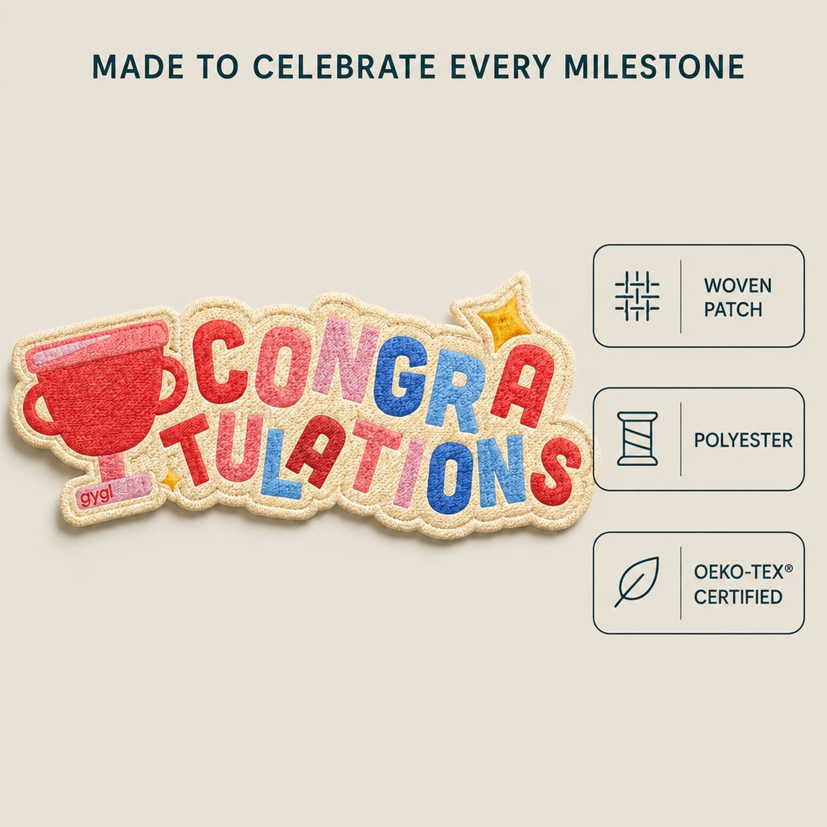 Kids Appreciation Iron-on Woven Stickers - Set of 3 Encouraging – Art & Craft Supplies on Brown Living™. SKU: GYGL-APP-CG. Img 3.