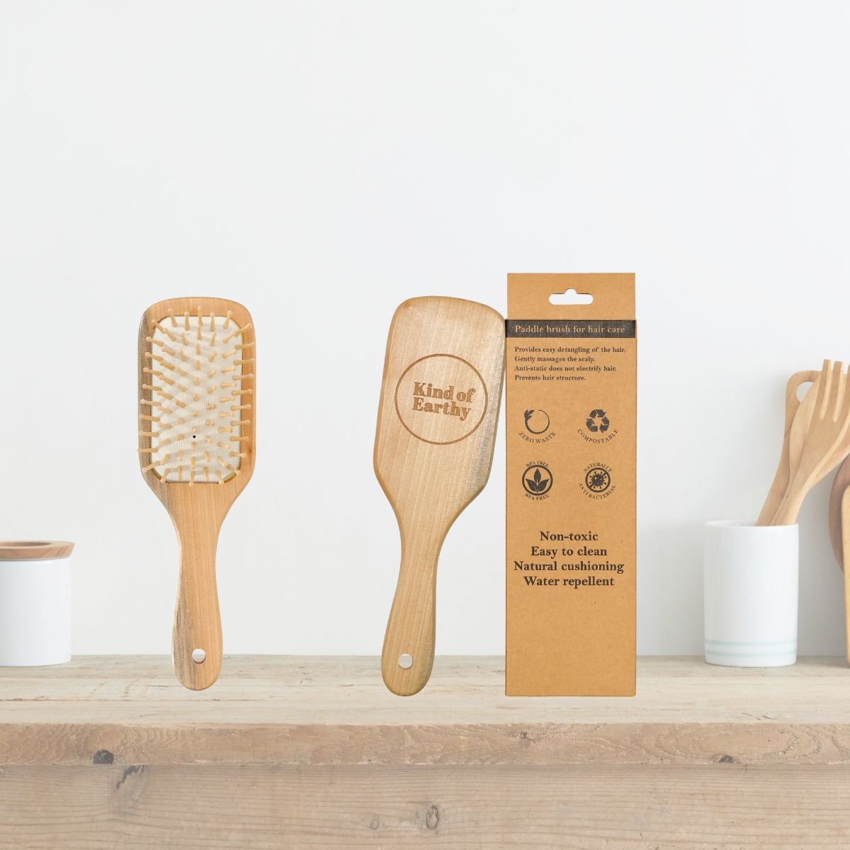 Kids Bamboo Paddle Hairbrush | Gentle Bamboo Pins for Easy Detangling – Hair Brush on Brown Living™. SKU: KOE-013-KI. Img 2.