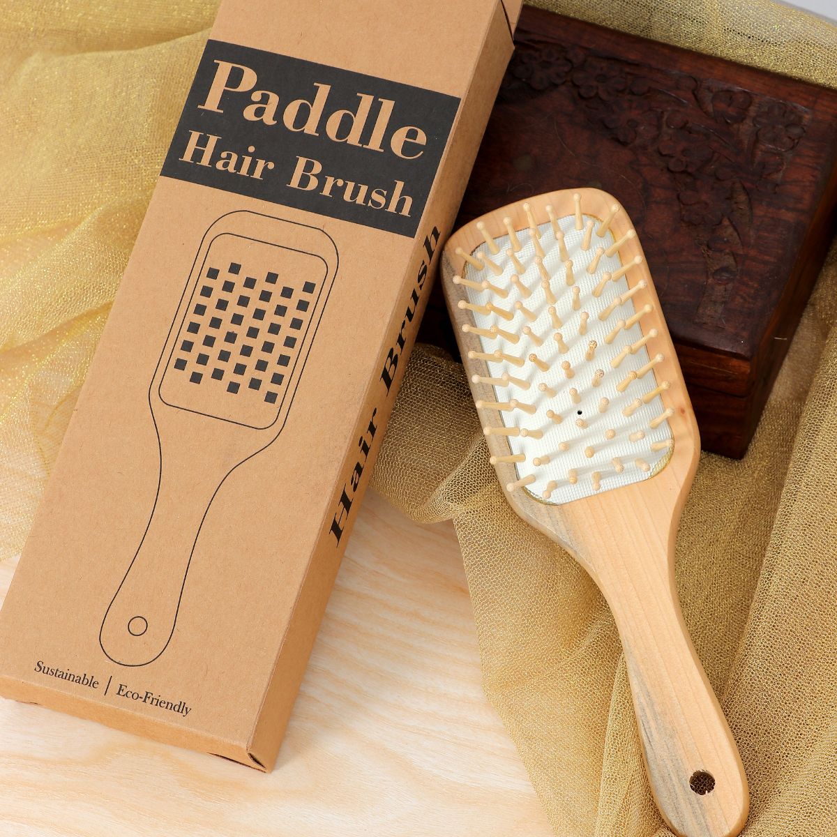 Kids Bamboo Paddle Hairbrush | Gentle Bamboo Pins for Easy Detangling – Hair Brush on Brown Living™. SKU: KOE-013-KI. Img 1.