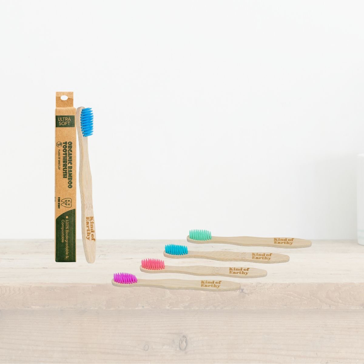 Kids Bamboo Toothbrush Pack of 4 | Colorful Soft Bristles – Tooth Brush on Brown Living™. SKU: KOE-016-KI. Img 2.