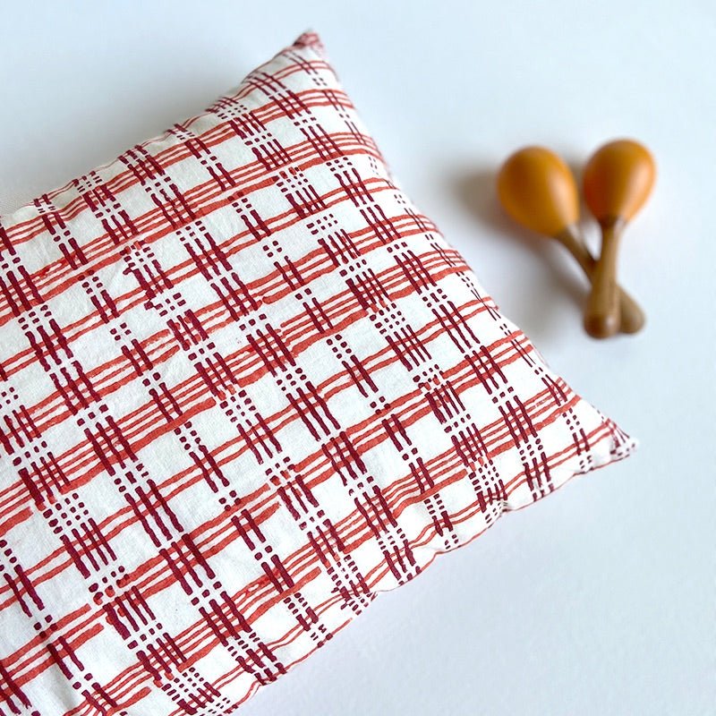 Kids Gift Set - Organic Cotton Manjha Print Kapok Pillow and Maracas – Gift Giving on Brown Living™. SKU: CHK PIL + MAR - ORG. Img 2.