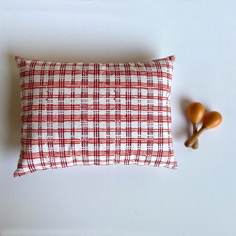 Kids Gift Set - Organic Cotton Manjha Print Kapok Pillow and Maracas – Gift Giving on Brown Living™. SKU: CHK PIL + MAR - ORG. Img 1.