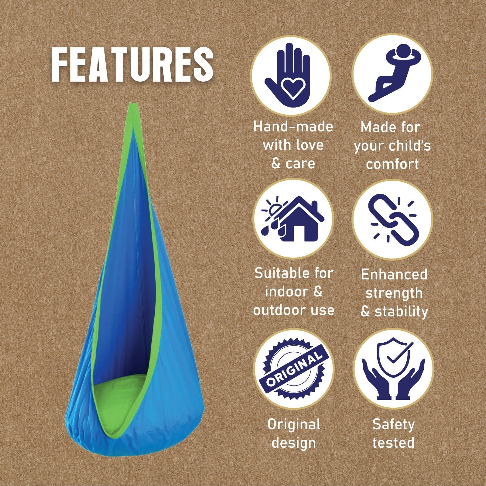 Kids Nest Swing | Cotton Jhula Swing Chair | For Age 3–12 – Home Decor on Brown Living™. SKU: KNS-Happystar_Green. Img 4.