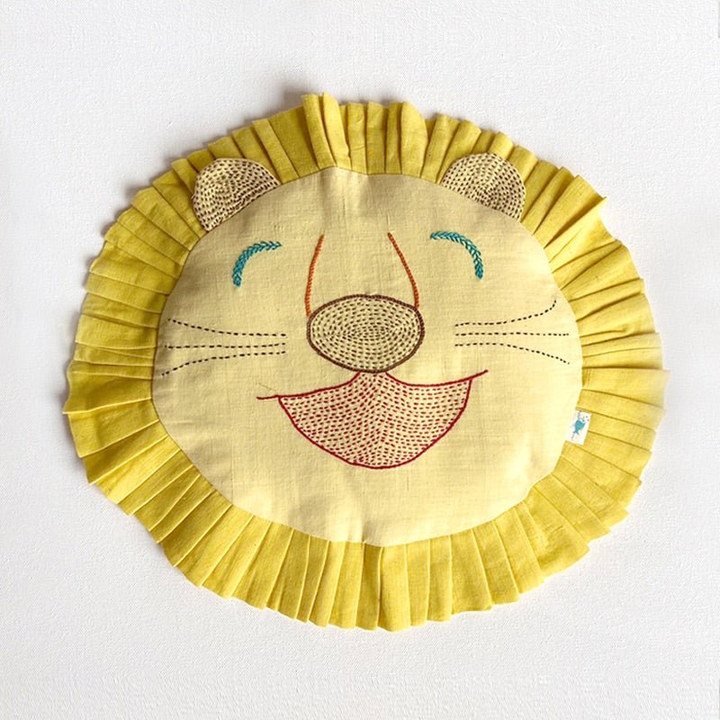 Kids Newborn Gift Set - Organic Cotton Mustard Seed Lion Pillow and Maracas – Gift Giving on Brown Living™. SKU: LON - MAR - BLU. Img 5.