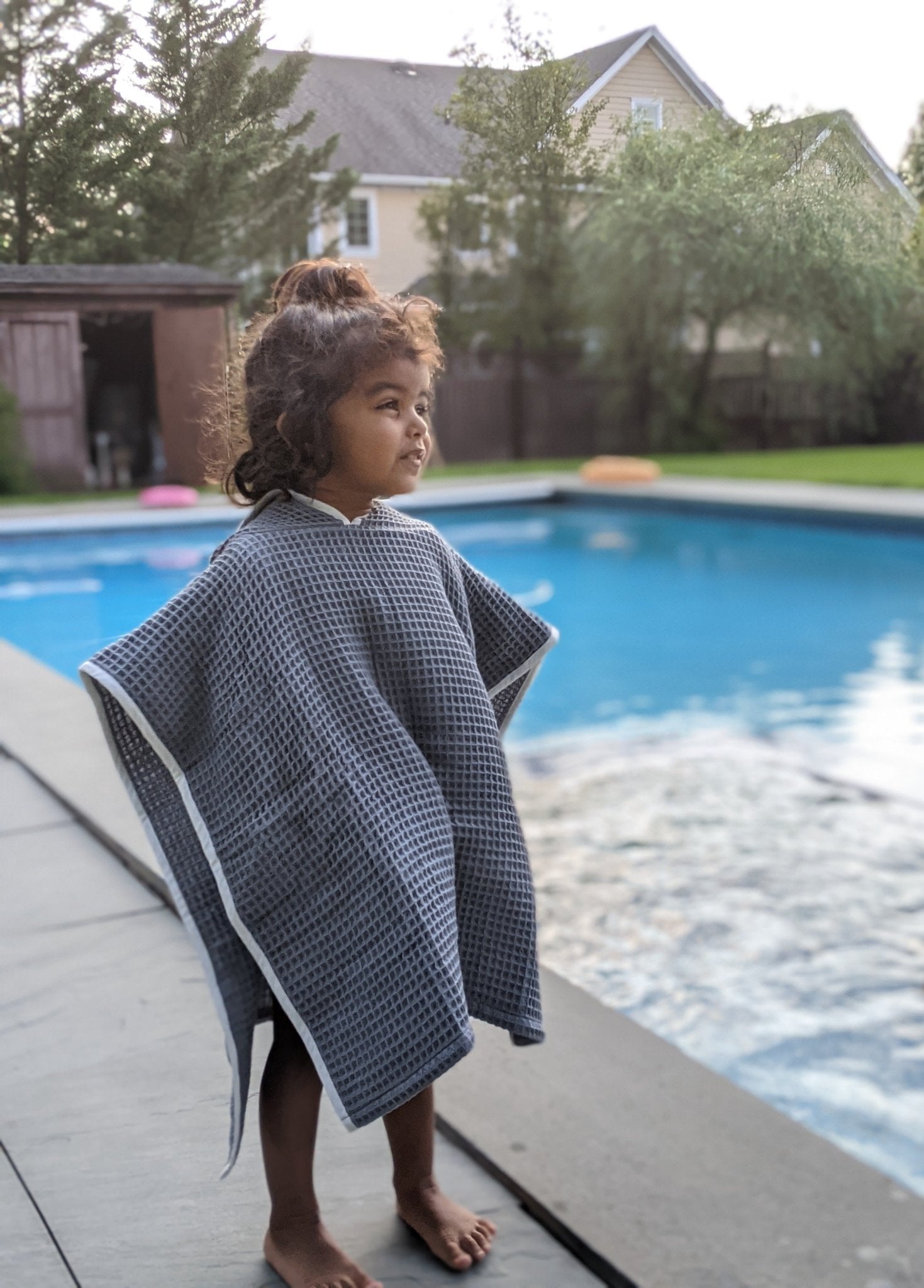 Kids Organic Cotton Waffle Hooded Poncho Towel Set – Kids Travel Accessories on Brown Living™. SKU: PON-TWL-NAT. Img 7.