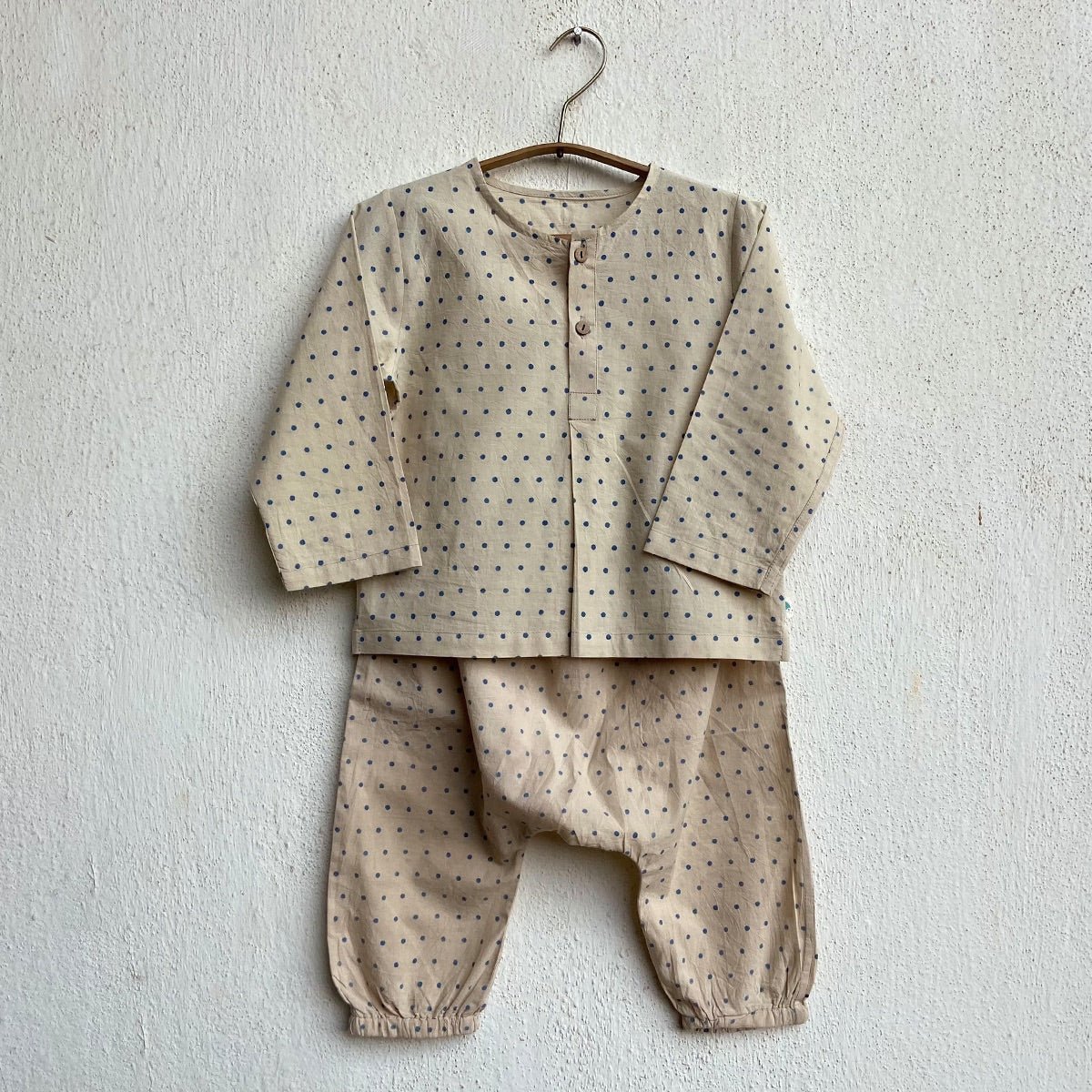 Kids Unisex Organic Cotton Check and Raidana with Raidana Pants - Indigo – Kids Ethnic Sets on Brown Living™. SKU: ING - CHKRAI - COMBOKURPJ - 69 - 0322. Img 4.