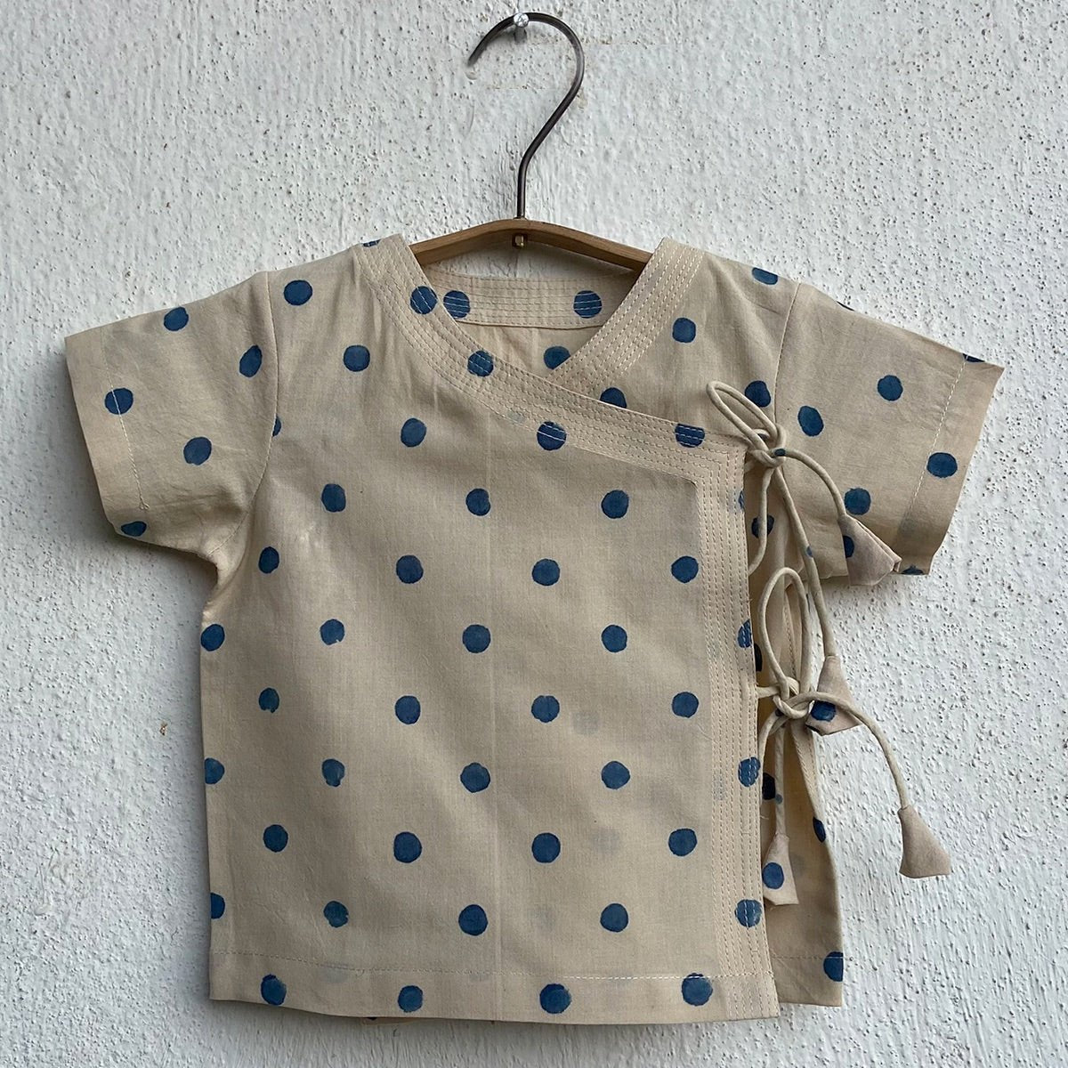 Kids Unisex Organic Cotton Indigo Beige Polka Angrakha and Polka Pants – Kids Daywear Sets on Brown Living™. SKU: ZOO - INDPOL - ANGPJ - 03 - 0422. Img 2.