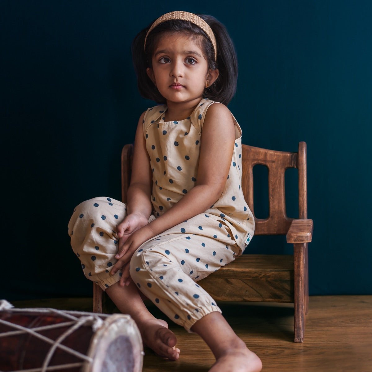 Kids Unisex Organic Cotton Indigo Beige Polka Jhabla with Polka Pants – Kids Daywear Sets on Brown Living™. SKU: ZOO - INDPOL - JHAPJ - 03 - 0422. Img 2.