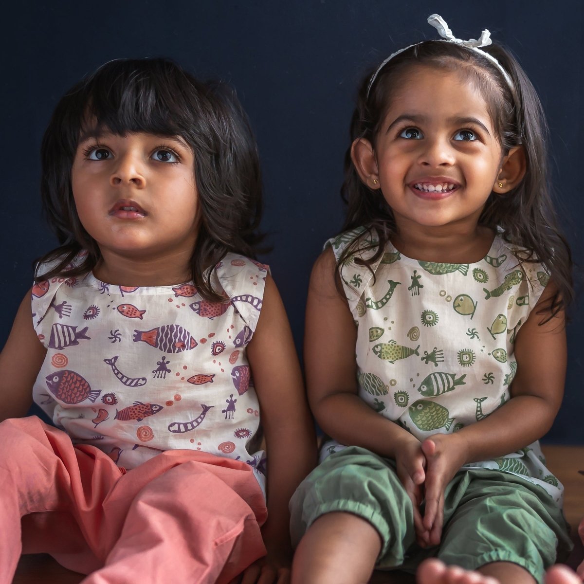 Kids Unisex Organic Cotton Koi Jhabla with Pants – Kids Daywear Sets on Brown Living™. SKU: KOI - MNT - JHBPJ - 03. Img 10.