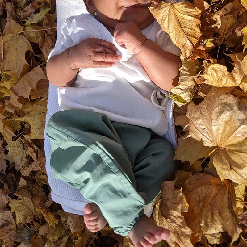 Kids Unisex Organic Cotton Koi Mint and White Angarakha with Pants – Kids Daywear Sets on Brown Living™. SKU: KOI - COMBO - MNTWHT - ANGPJ - 03 - 0322. Img 4.