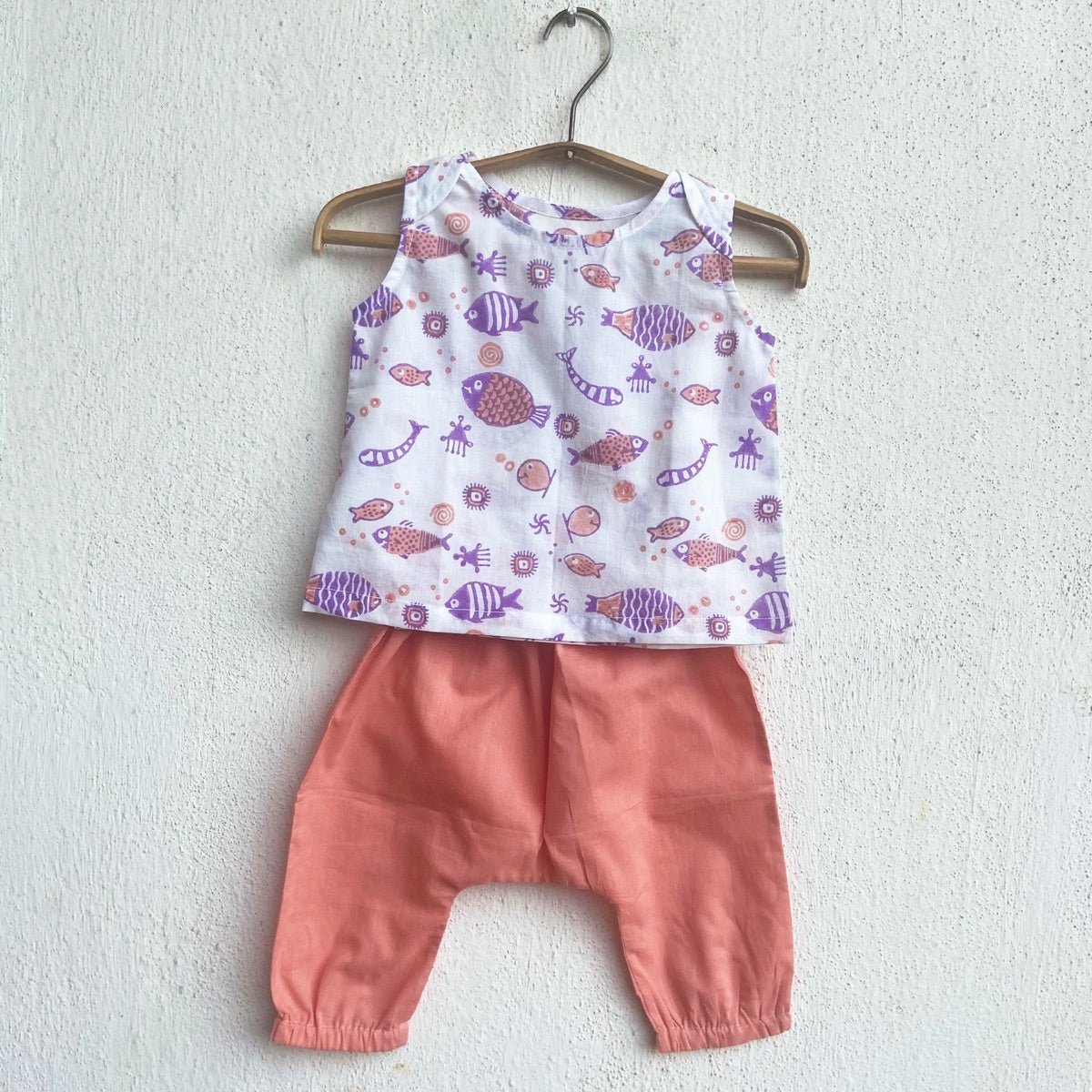 Kids Unisex Organic Cotton Koi Peach Jhabla with Peach Pants – Kids Daywear Sets on Brown Living™. SKU: KOI - PCH - JHAPJ - 03 - 0422. Img 1.