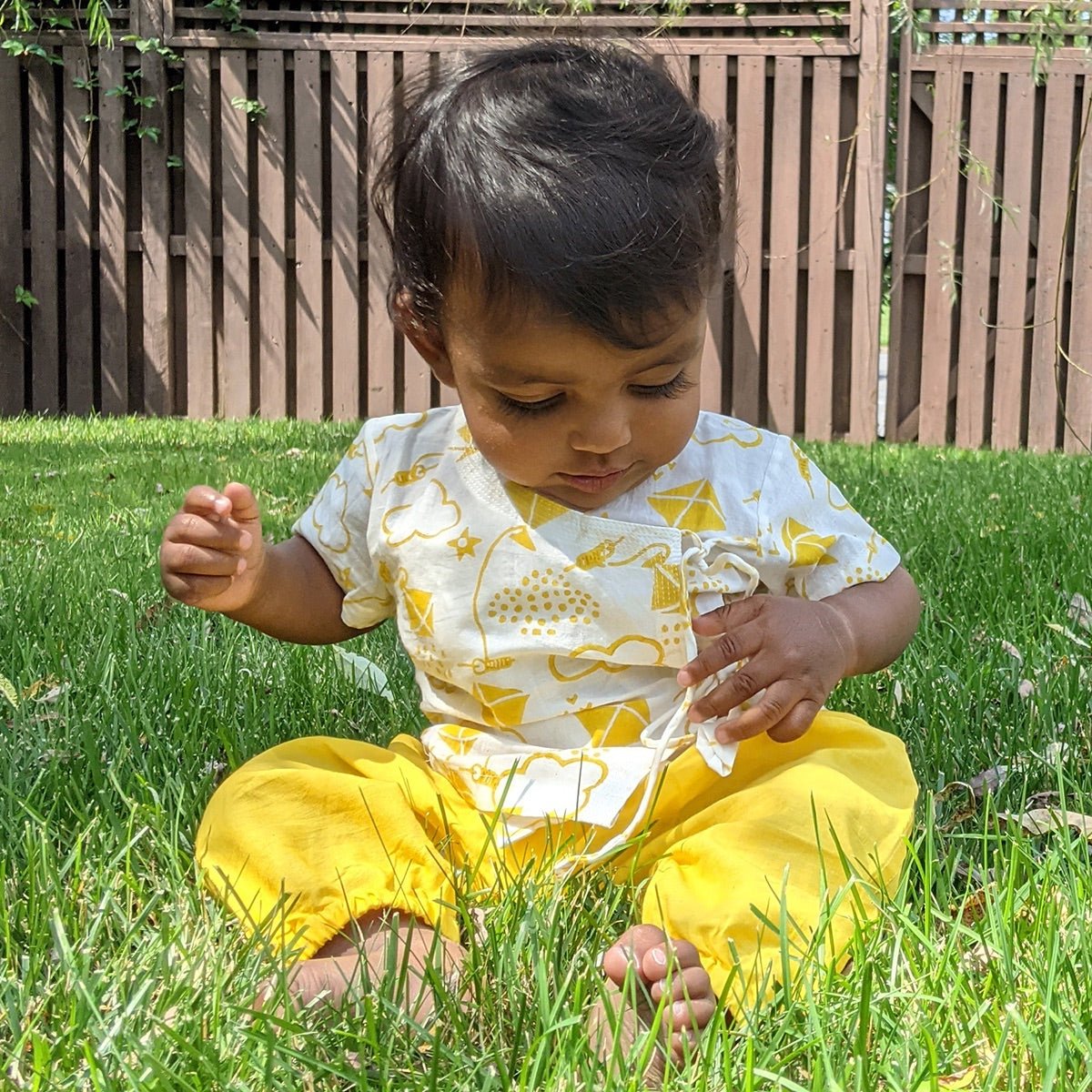 Kids Unisex Organic Cotton Patang Angarakha with Yellow Pants – Kids Daywear Sets on Brown Living™. SKU: PAT - YWL - ANGPJ - 03 - 0322. Img 2.