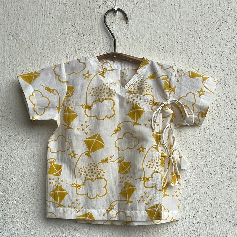 Kids Unisex Organic Cotton Patang Angarakha with Yellow Pants – Kids Daywear Sets on Brown Living™. SKU: PAT - YWL - ANGPJ - 03 - 0322. Img 3.