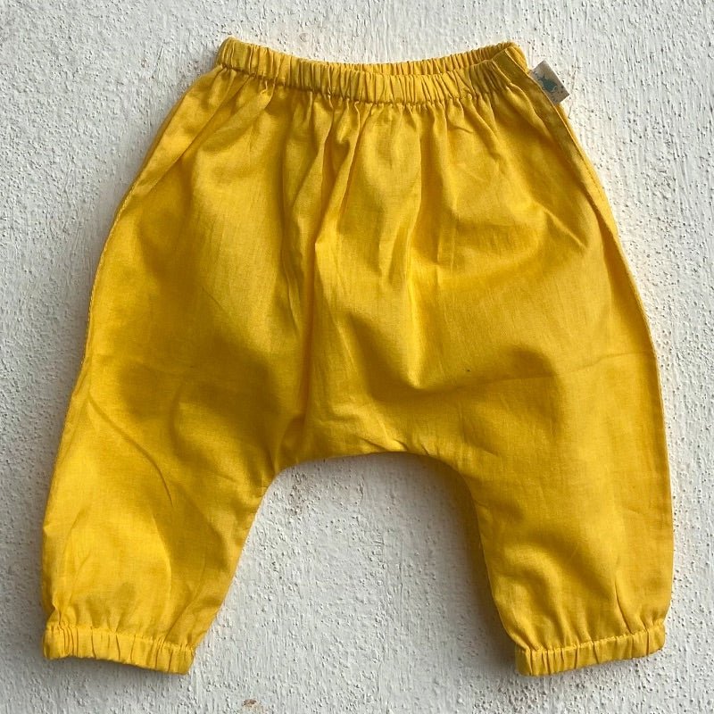 Kids Unisex Organic Cotton Patang Jhabla with Yellow Pants – Kids Daywear Sets on Brown Living™. SKU: PAT - YWL - JHBPJ - 34Y - 0522. Img 3.