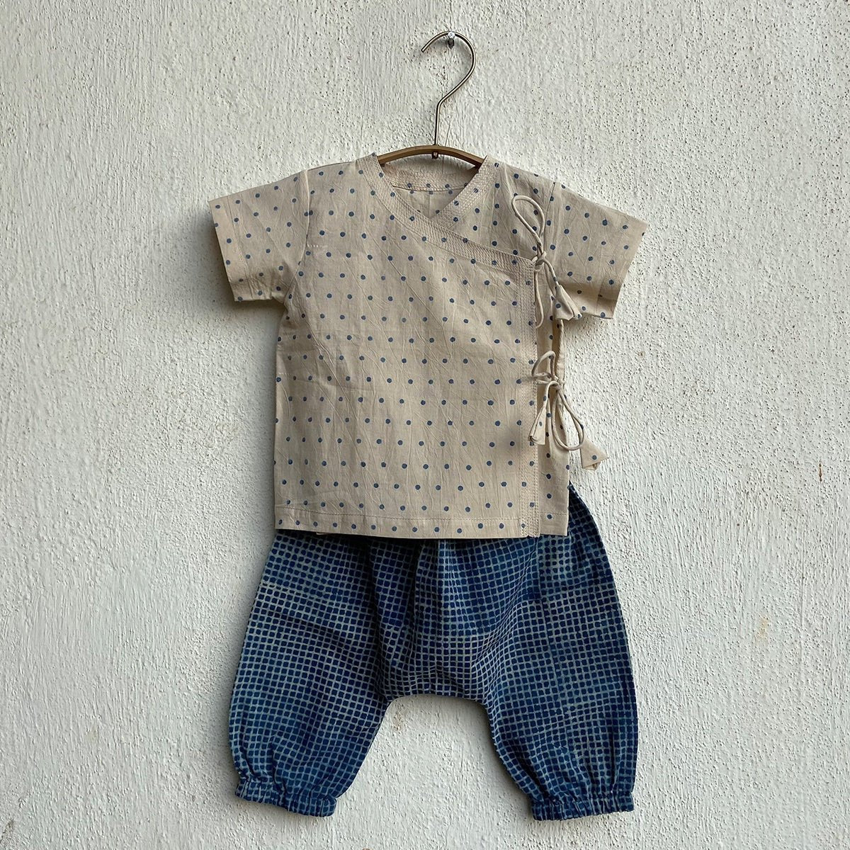 Kids Unisex Organic Cotton Raidana Angarakha and Check Pants – Kids Daywear Sets on Brown Living™. SKU: IND - RAICHK - ANGPJ - 03 - 0322. Img 1.