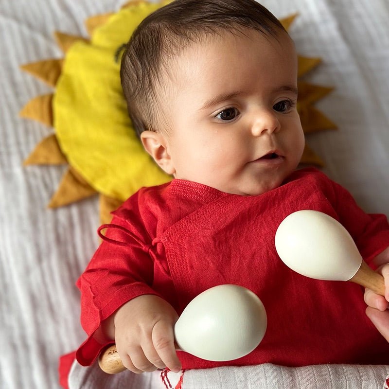 Kids Wooden Maracs Set - White – Baby Rattles on Brown Living™. SKU: MAR - WHT. Img 2.