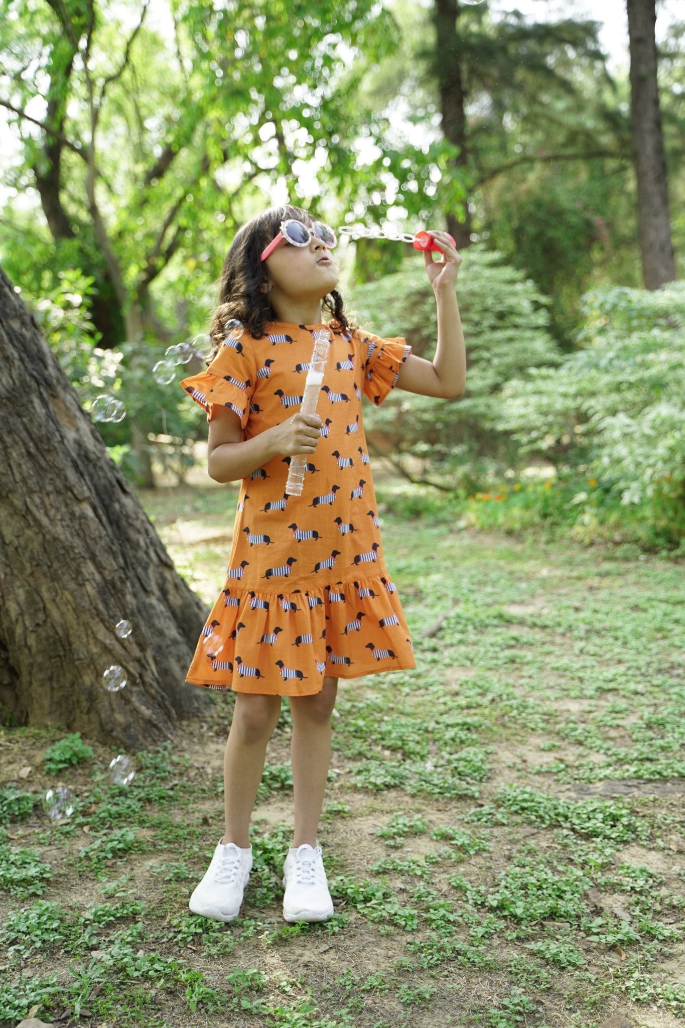 Kind is Beautiful Dress | Soft Cotton Dog Print Dress for Kids – Kids Daywear Sets on Brown Living™. SKU: ZGDPA. Img 2.