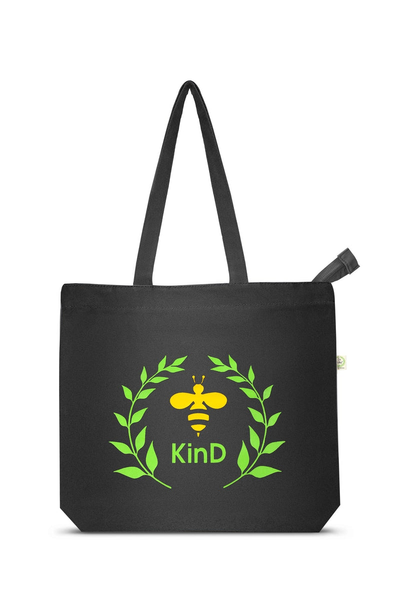 Kind- Premium Cotton Canvas Tote Bag with Zip- Black | Verified Sustainable Tote Bag on Brown Living™