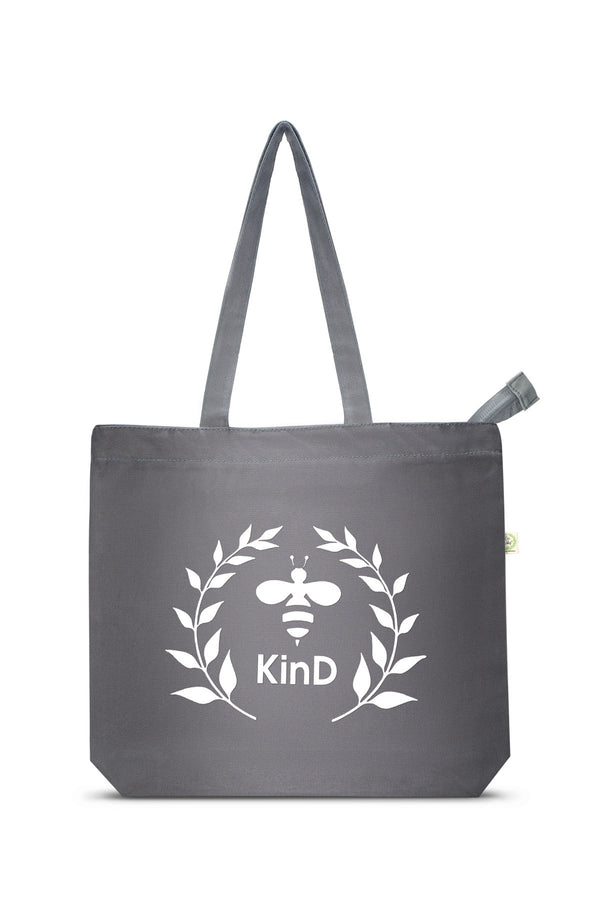 Kind- Premium Cotton Canvas Tote Bag with Zip- Grey | Verified Sustainable Tote Bag on Brown Living™
