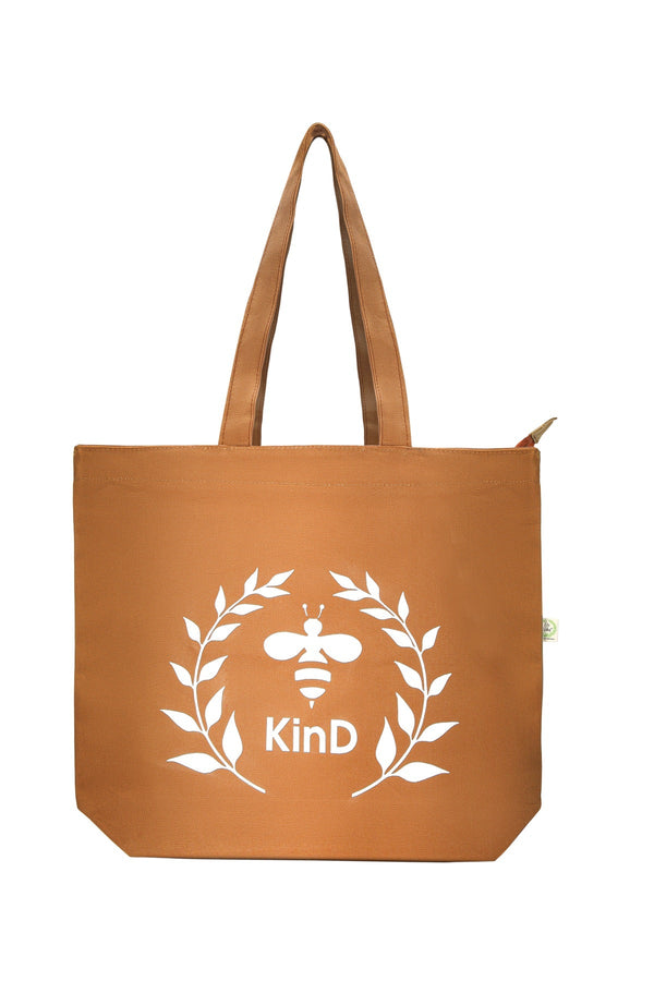 Kind- Premium Cotton Canvas Tote Bag with Zip- Tan | Verified Sustainable Tote Bag on Brown Living™