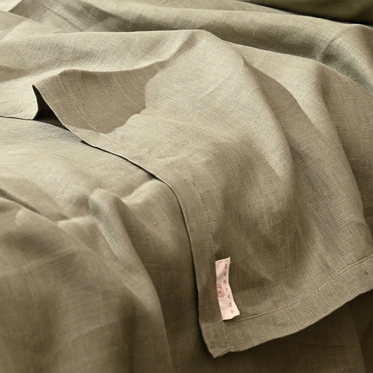 King Size Olive Green Hemp Bedsheet Set - Bugyal – Bed Linens on Brown Living™. SKU: PRA037. Img 2.