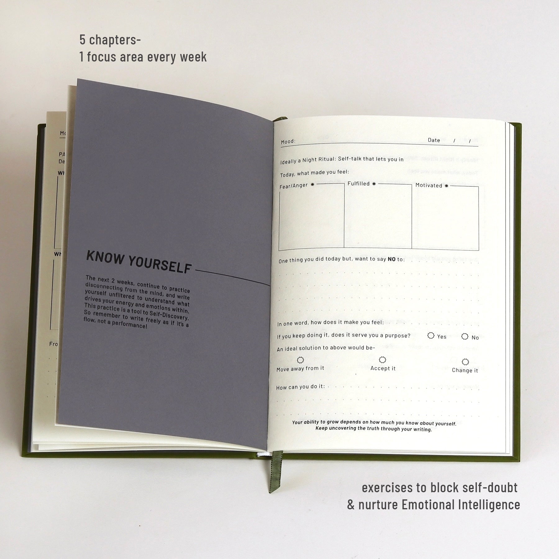 Know Yourself Guided Wellness Journal For Self Reflection – Notebooks & Notepads on Brown Living™. SKU: KOI-DR-MG-002. Img 2.