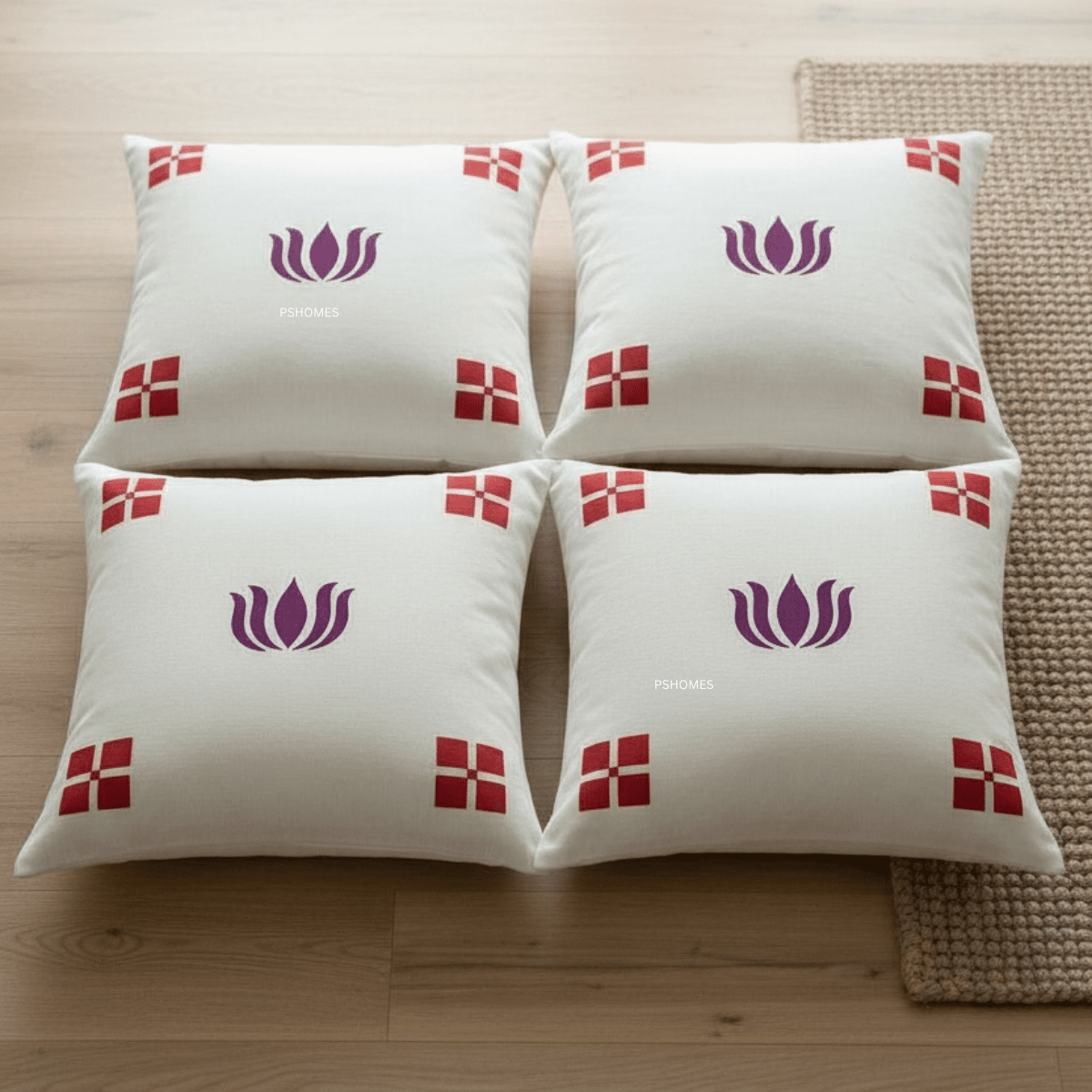 Kolam Handblock Cotton Cushion Covers with Zipper - Set of 4 – Covers & Inserts on Brown Living™. SKU: CUSKOLLAM16X16RED-4. Img 18.