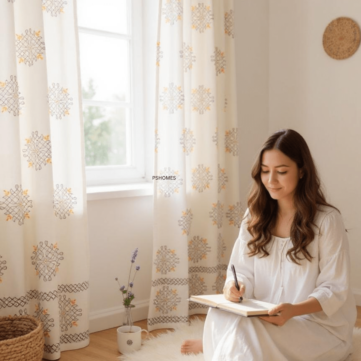 Kolam Print Cotton Door Curtain 7 X 4 ft (Set of 2) – Curtains on Brown Living™. SKU: CURKOLLAM7FEET. Img 6.