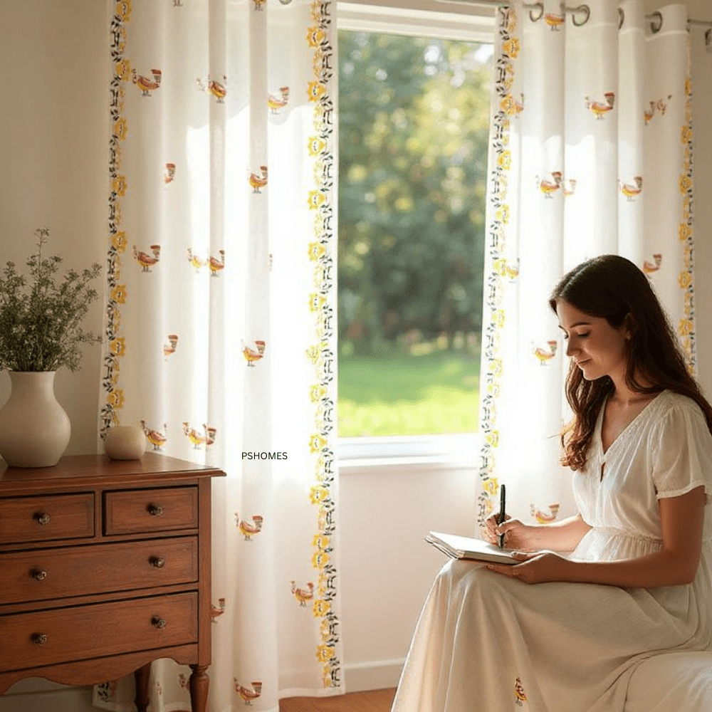 Kolam Print Cotton Door Curtain 7 X 4 ft (Set of 2) – Curtains on Brown Living™. SKU: CURKOLLAM7FEETRED. Img 9.