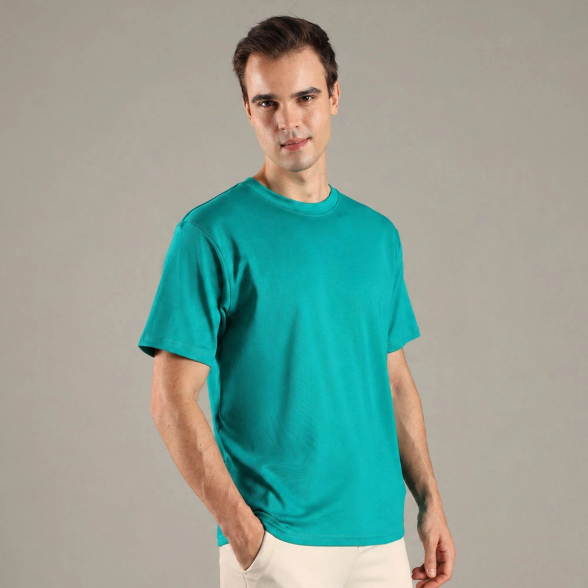 Lagoon Blue Organic Cotton Half - Sleeve T-Shirt – Mens T-Shirt on Brown Living™. SKU: OC-TL-TS-S. Img 4.