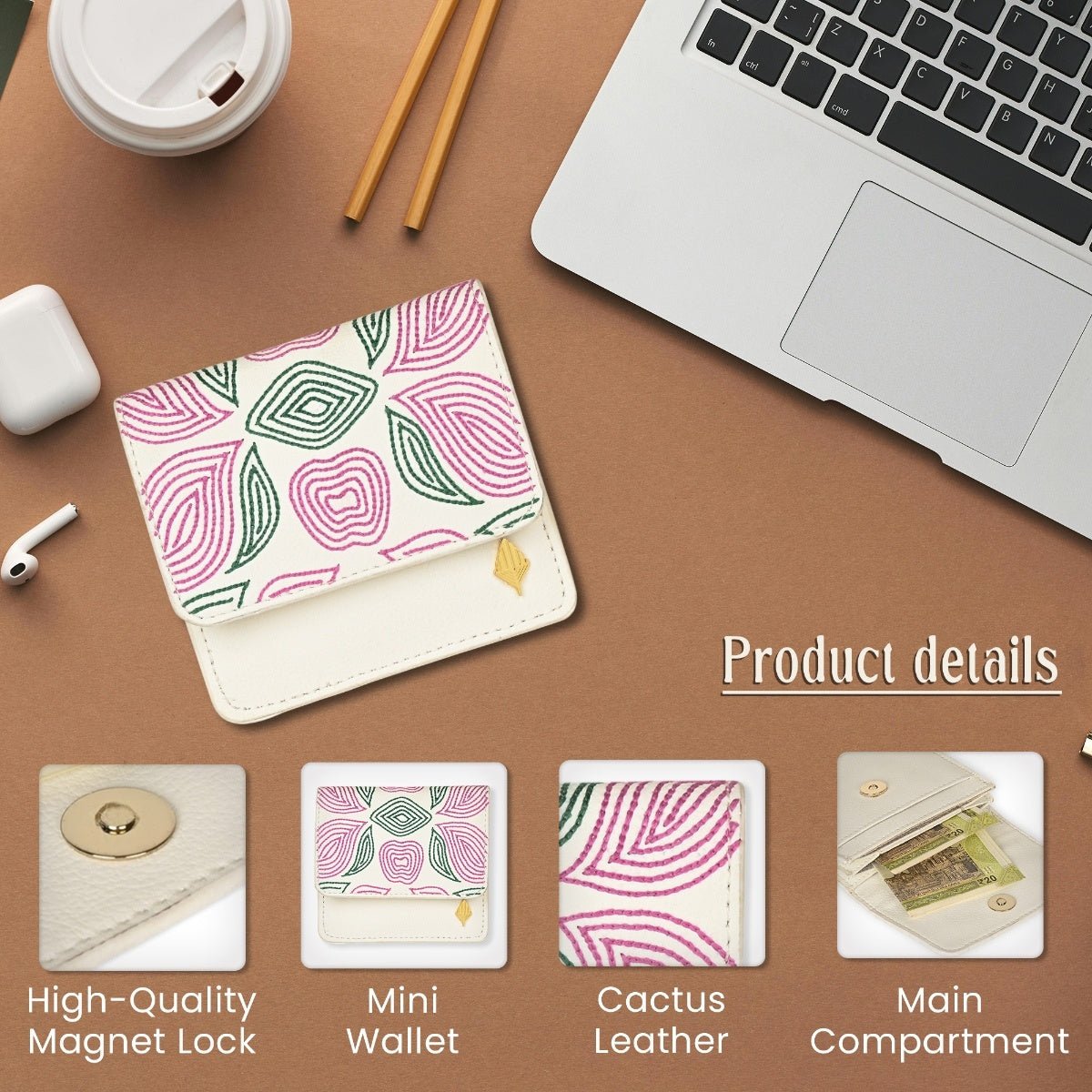 Lana - Cactus Leather Cardholder (White) – Card Sleeves on Brown Living™. SKU: CHGH8011. Img 6.