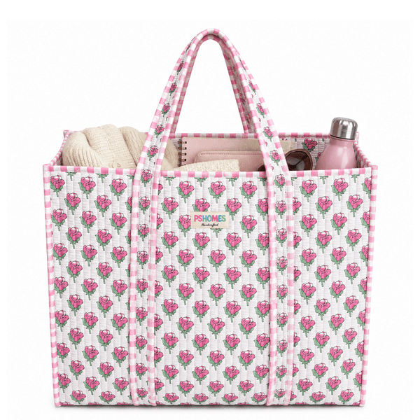 Large Cotton Tote Bag 18x18 Inches | 100% Reusable Shoulder Tote – Tote Bags on Brown Living™. SKU: 18X18PINKROSES. Img 9.