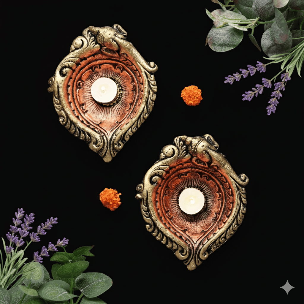 Large Elephant Diya Set – Decorative Festive Set – Home Decor on Brown Living™. SKU: D25. Img 7.
