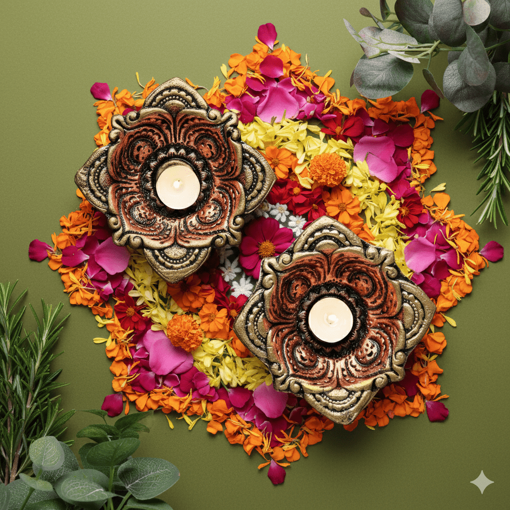 Large Square Diya Set – Ethnic Handmade Decor – Home Decor on Brown Living™. SKU: D26. Img 7.