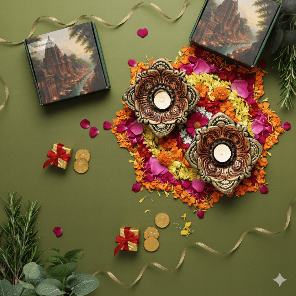 Large Square Diya Set – Ethnic Handmade Decor – Home Decor on Brown Living™. SKU: D26. Img 5.