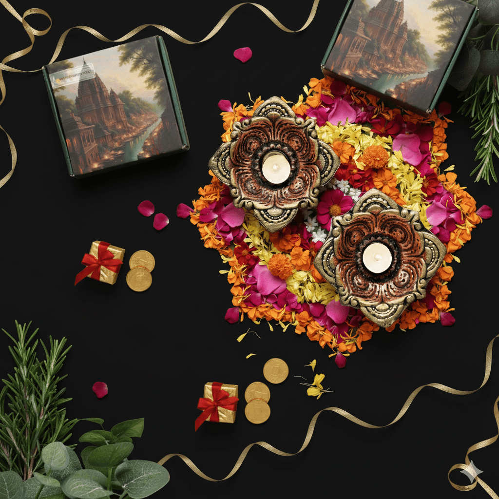 Large Square Diya Set – Ethnic Handmade Decor – Home Decor on Brown Living™. SKU: D26. Img 6.