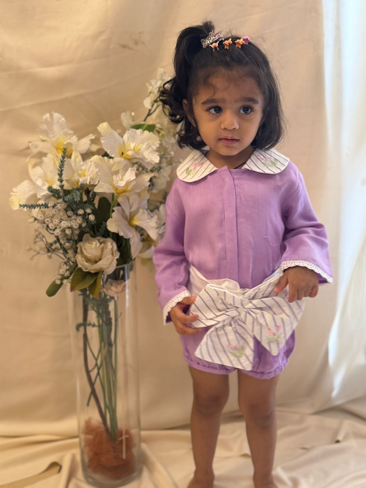 Lavender 2 Way Romper Skirt for Kids | Lotus Fabric Outfit – Kids Skirts on Brown Living™. SKU: TF-103-G3-W5-4. Img 3.