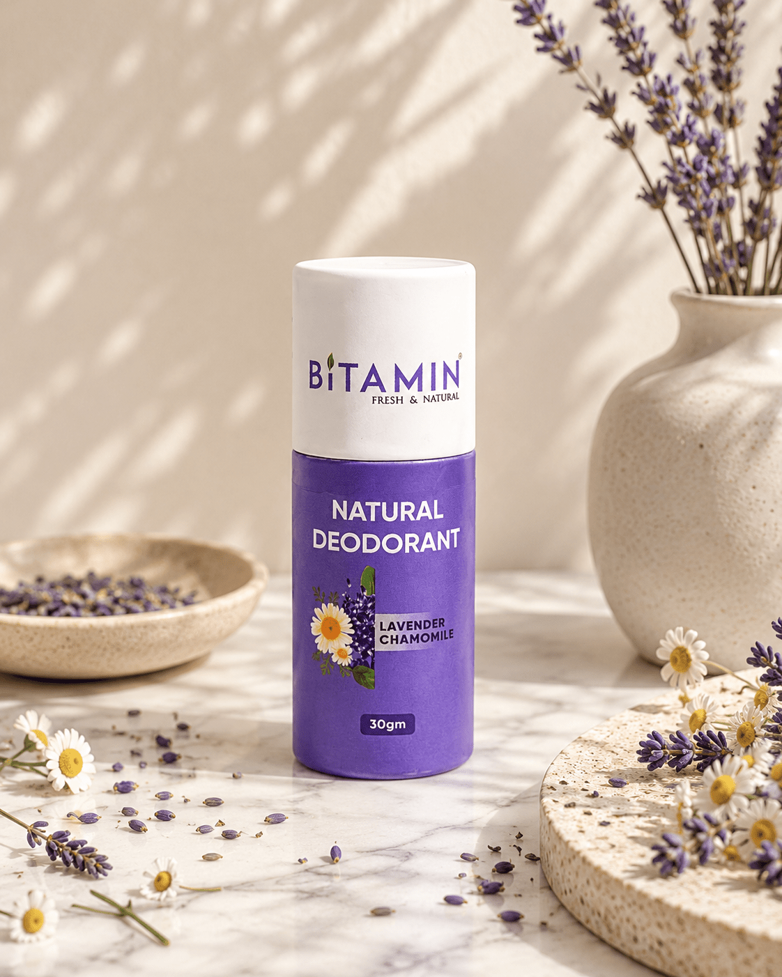 Lavender Chamomile Natural Deodorant - 30g – Deodorant on Brown Living™. SKU: lavenderchamomile. Img 1.