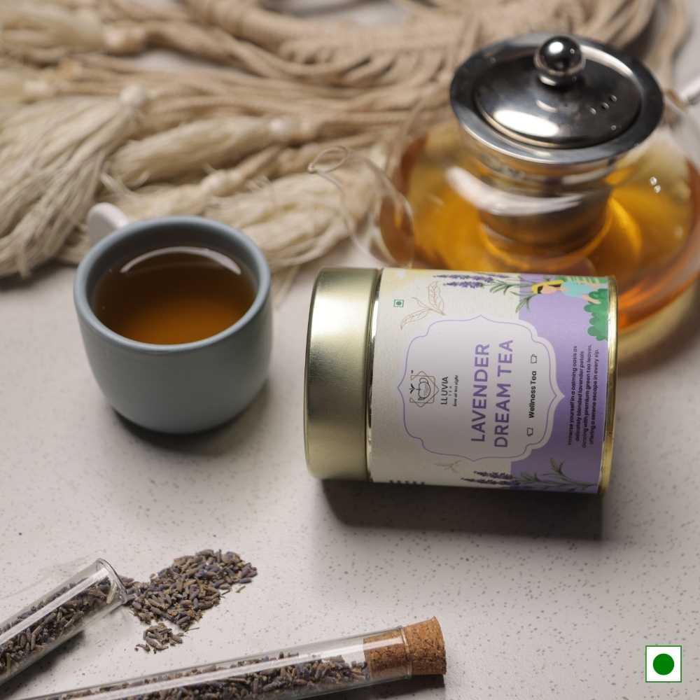 Lavender Dream Green Tea – Relaxation & Stress Relief – 50g – Tea on Brown Living™. SKU: HRTin50New. Img 8.