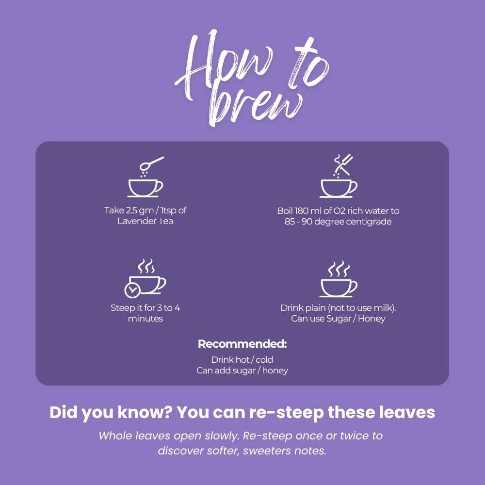 Lavender Dream Green Tea – Relaxation & Stress Relief – 50g – Tea on Brown Living™. SKU: HRTin50New. Img 4.