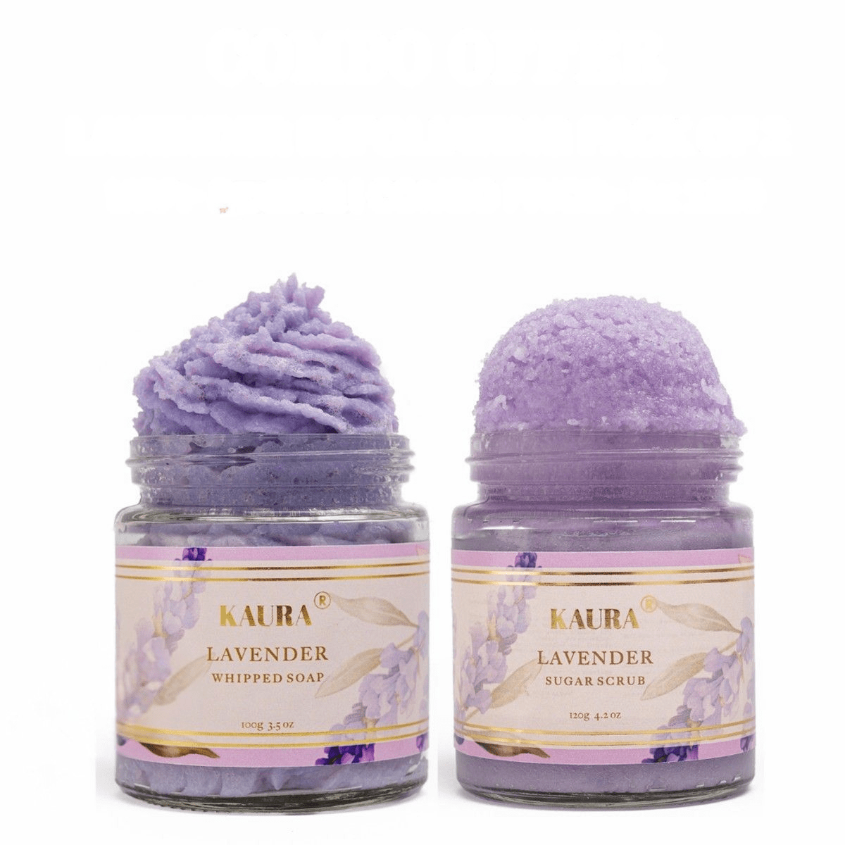 Lavender Exfoliating Pack of 2 (Whipped Soap + Scrub) for Relaxed Skin – Body Scrub on Brown Living™. SKU: KI306. Img 1.