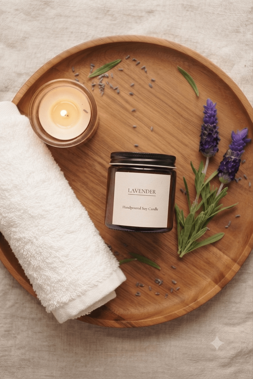 Lavender Scented Candle - Pure Essential Oil & Aromatherapy – Candles & Fragrances on Brown Living™. SKU: BGSC000001. Img 5.