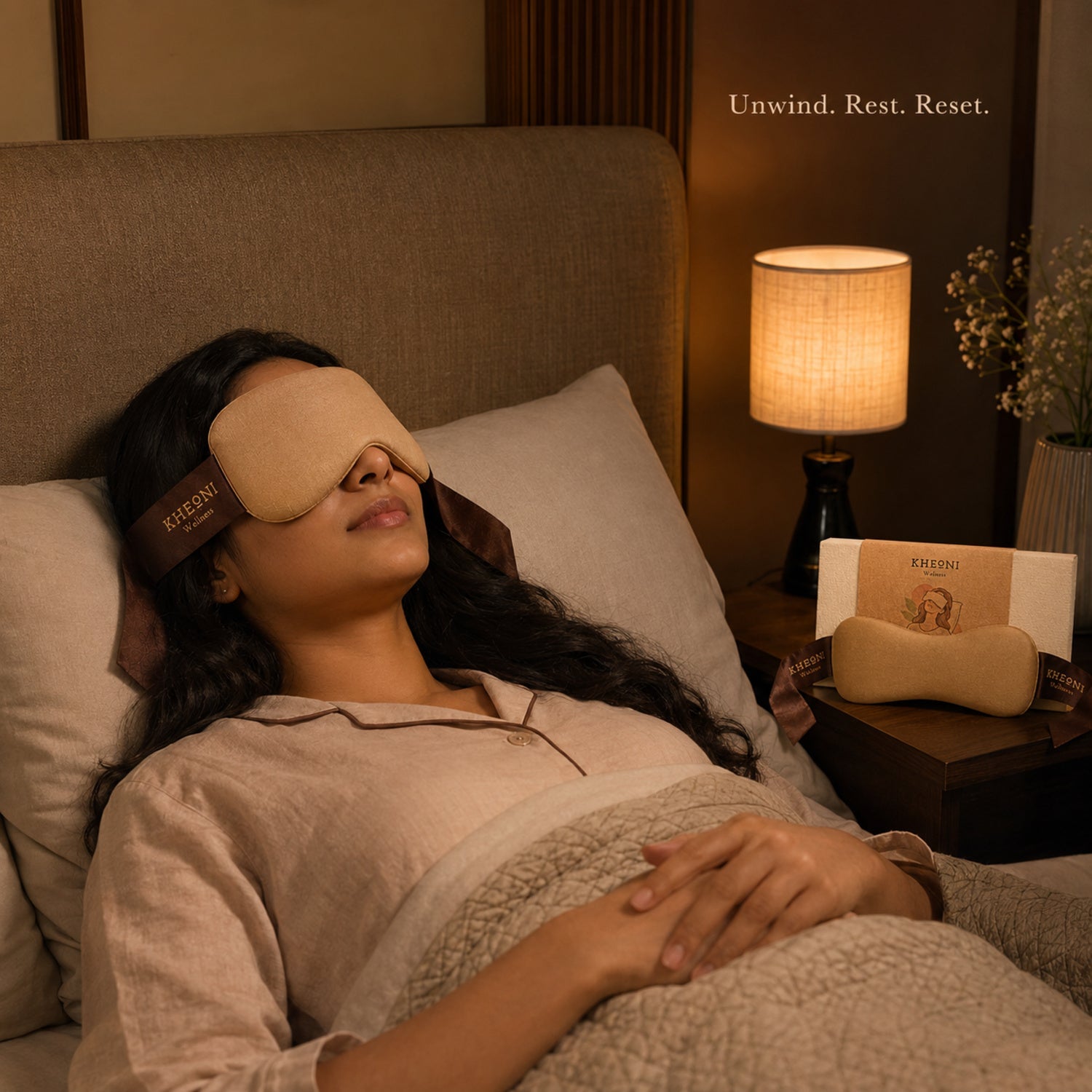 Lavender Sleeping Eye Pillow | Sleep Eye Mask with Flaxseed & Lavender – Eye Pillow on Brown Living™. SKU: KHLEPBL-001. Img 6.